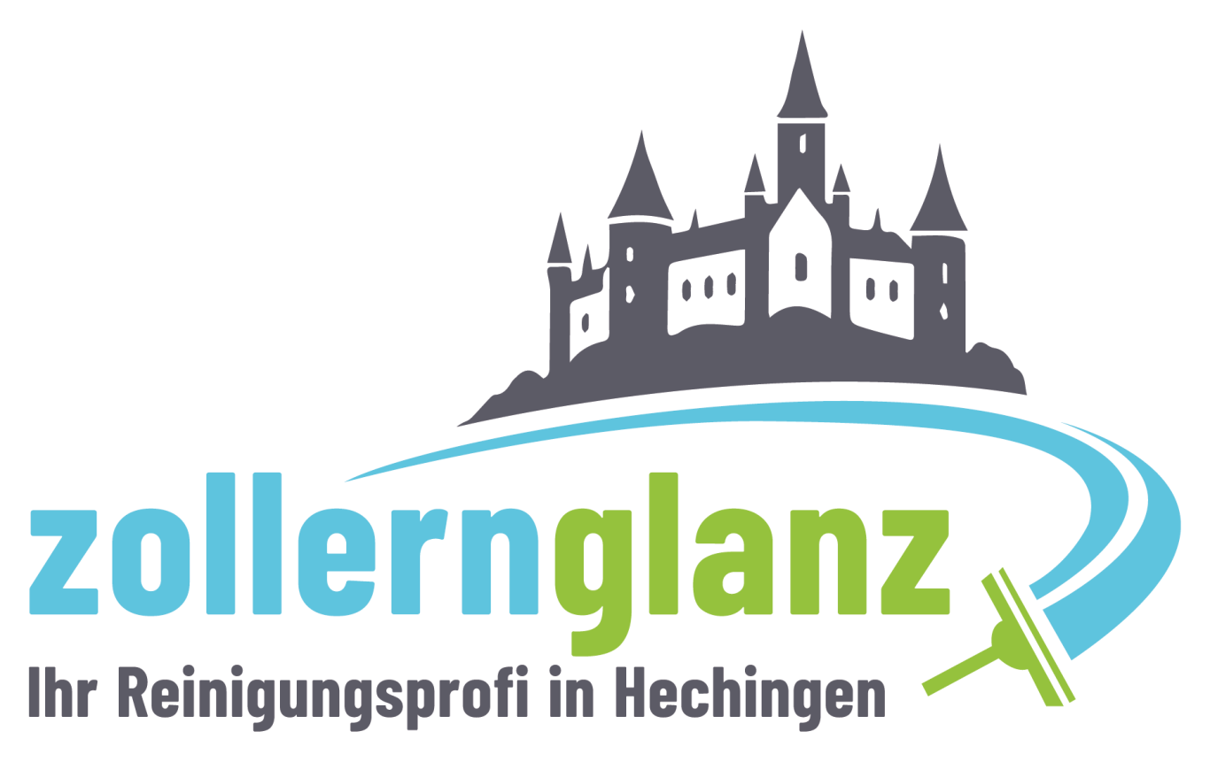 Logo von Zollernglanz mit einer stilisierten Burg und Reinigungssymbol. Dazu der Text: Reinigungsprofi in Hechingen